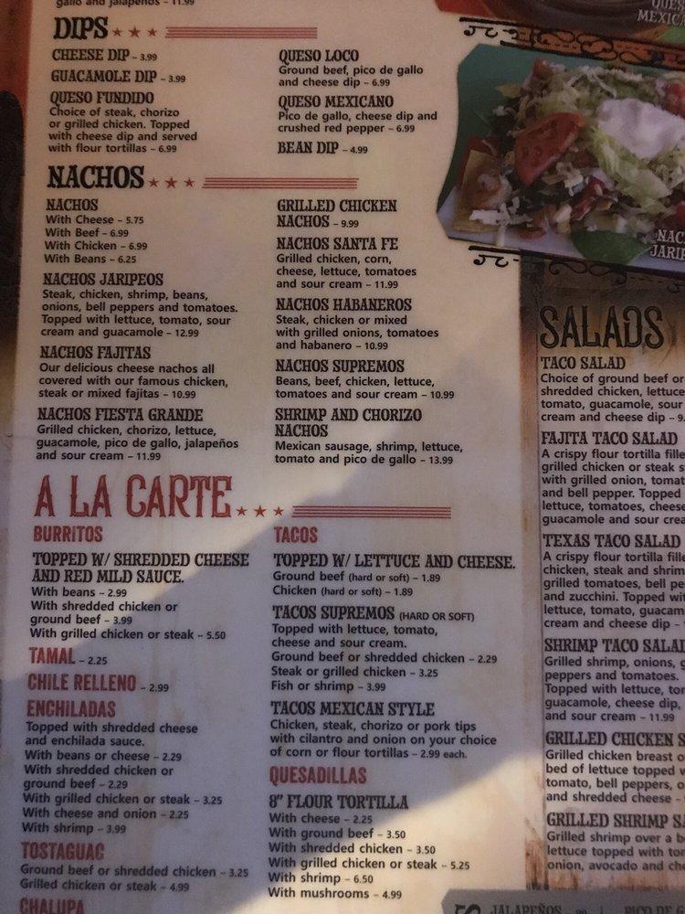 Menu at Los Jaripeos restaurant, Oshkosh