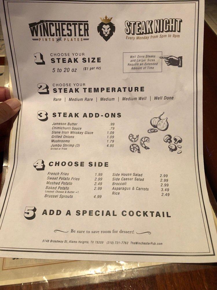 Menu at The Winchester pub & bar, San Antonio