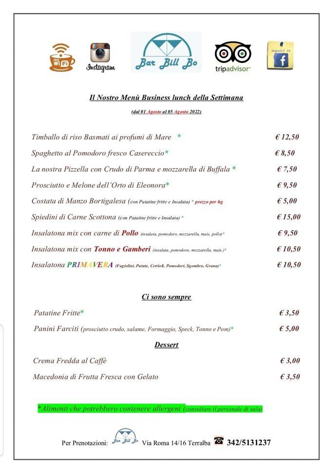 Menu di Bar Bill Bo Terralba 