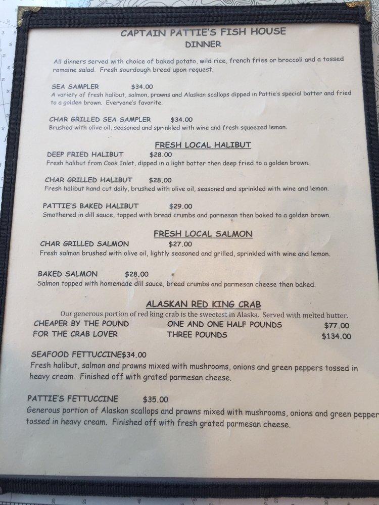 Menu at Captain Pattie's Fish House restaurant, Homer