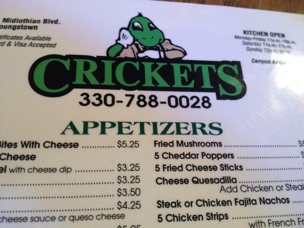 Menu at Crickets Bar and Grill, Youngstown