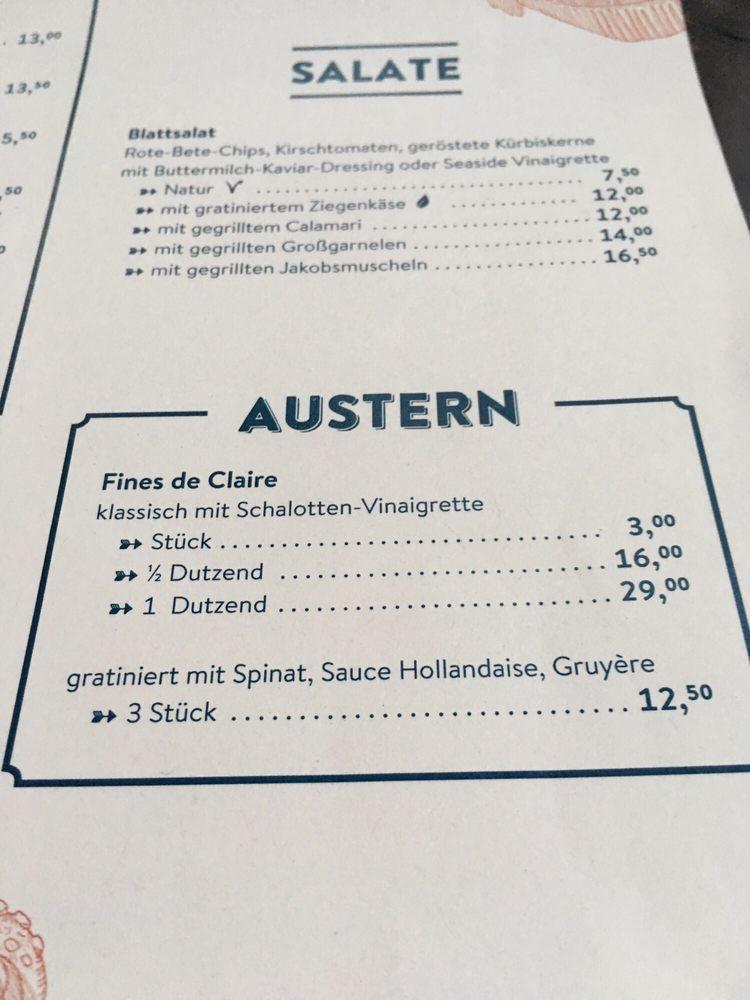 Menu at Seaside Fish & Seafood Bar, Berlin