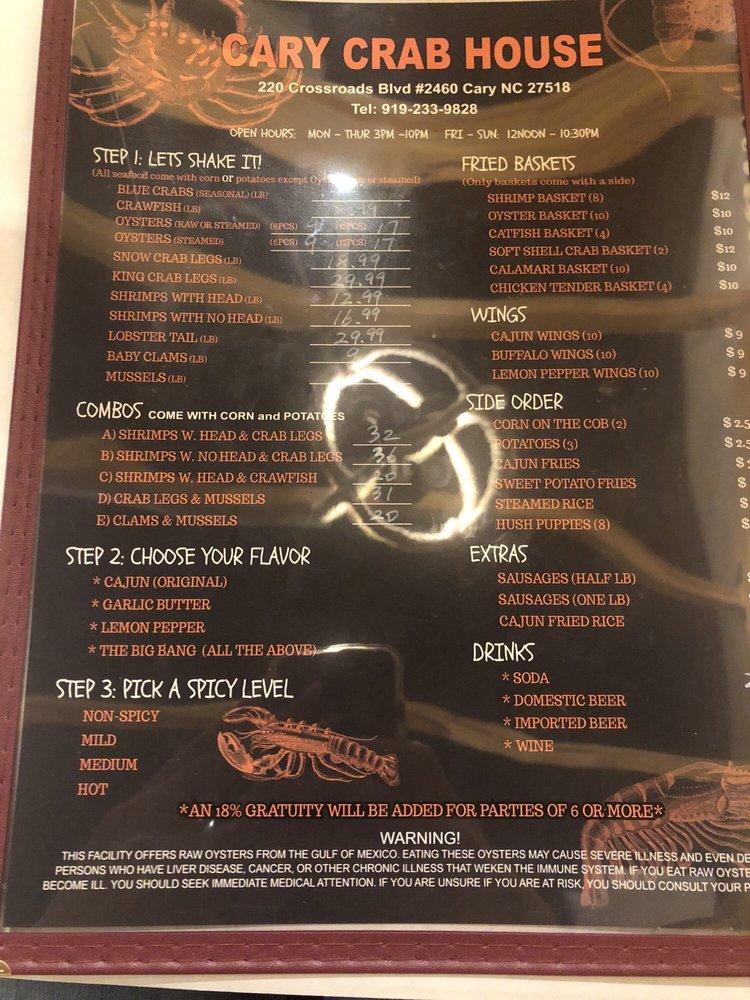 Menu at Cary Crab House restaurant, Cary