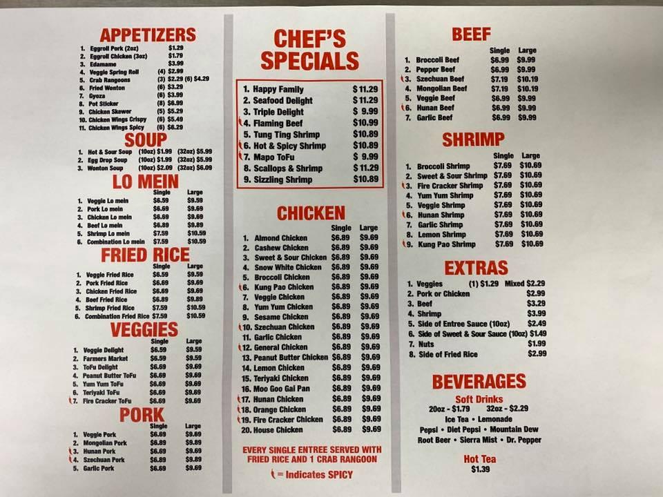 Menu at Golden Gate Express restaurant, York