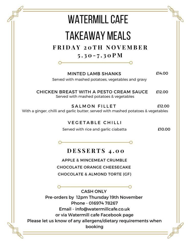 Menu at Watermill Café cafe, Caldbeck, Priest's Mill
