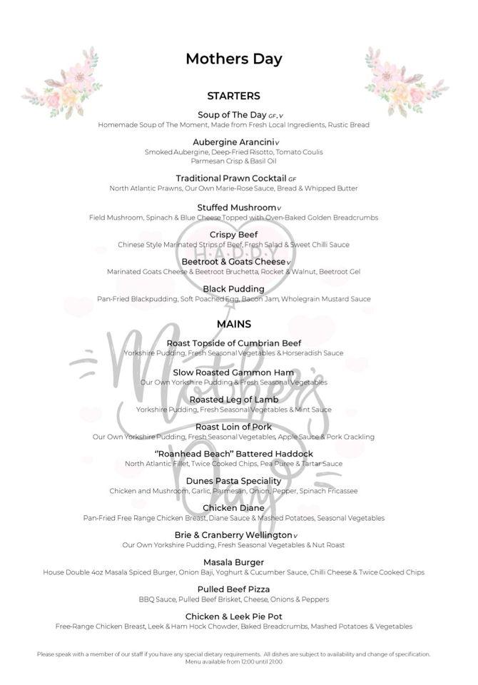 Menu at Dunes Hotel pub & bar, BarrowinFurness