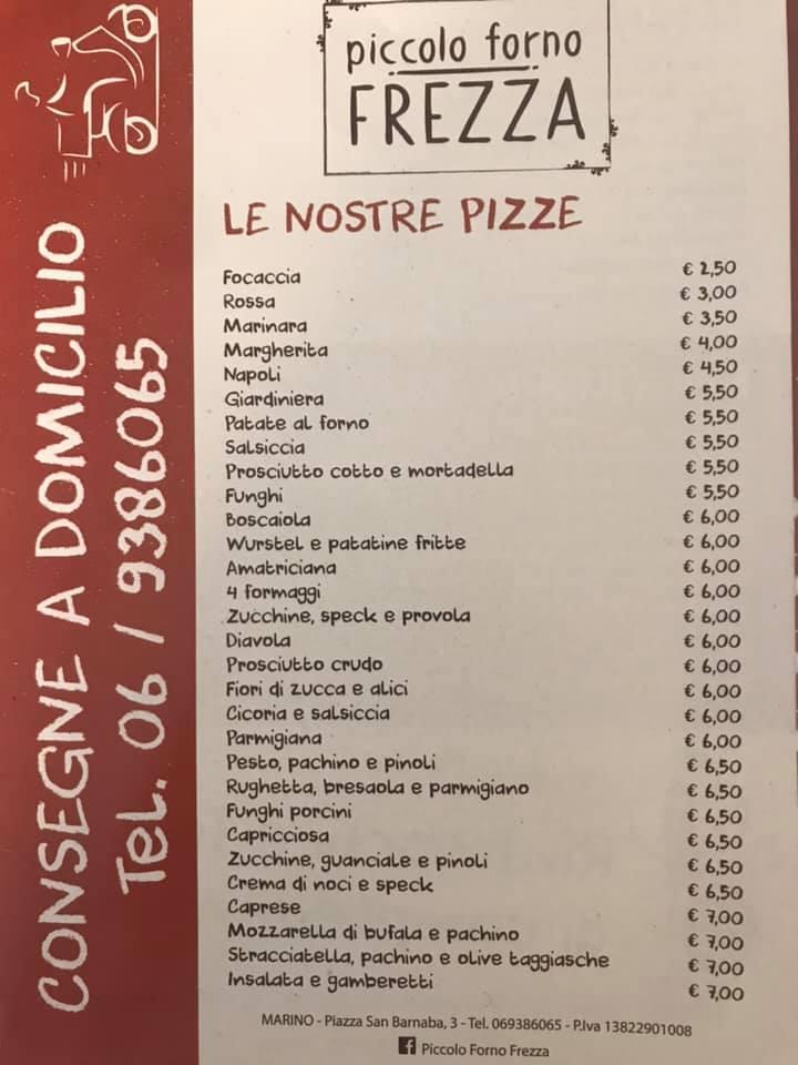 Menu di Piccolo Forno Frezza 