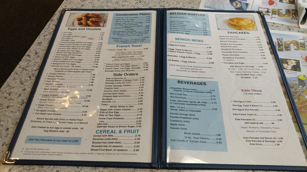 Menu at Southern Pancake & Waffle House restaurant, Williamsburg