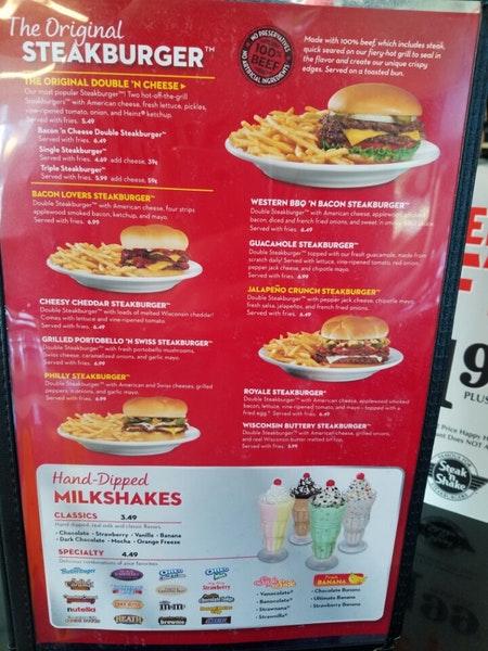 Menu at Steak 'n Shake restaurant, Victorville, Mariposa Rd