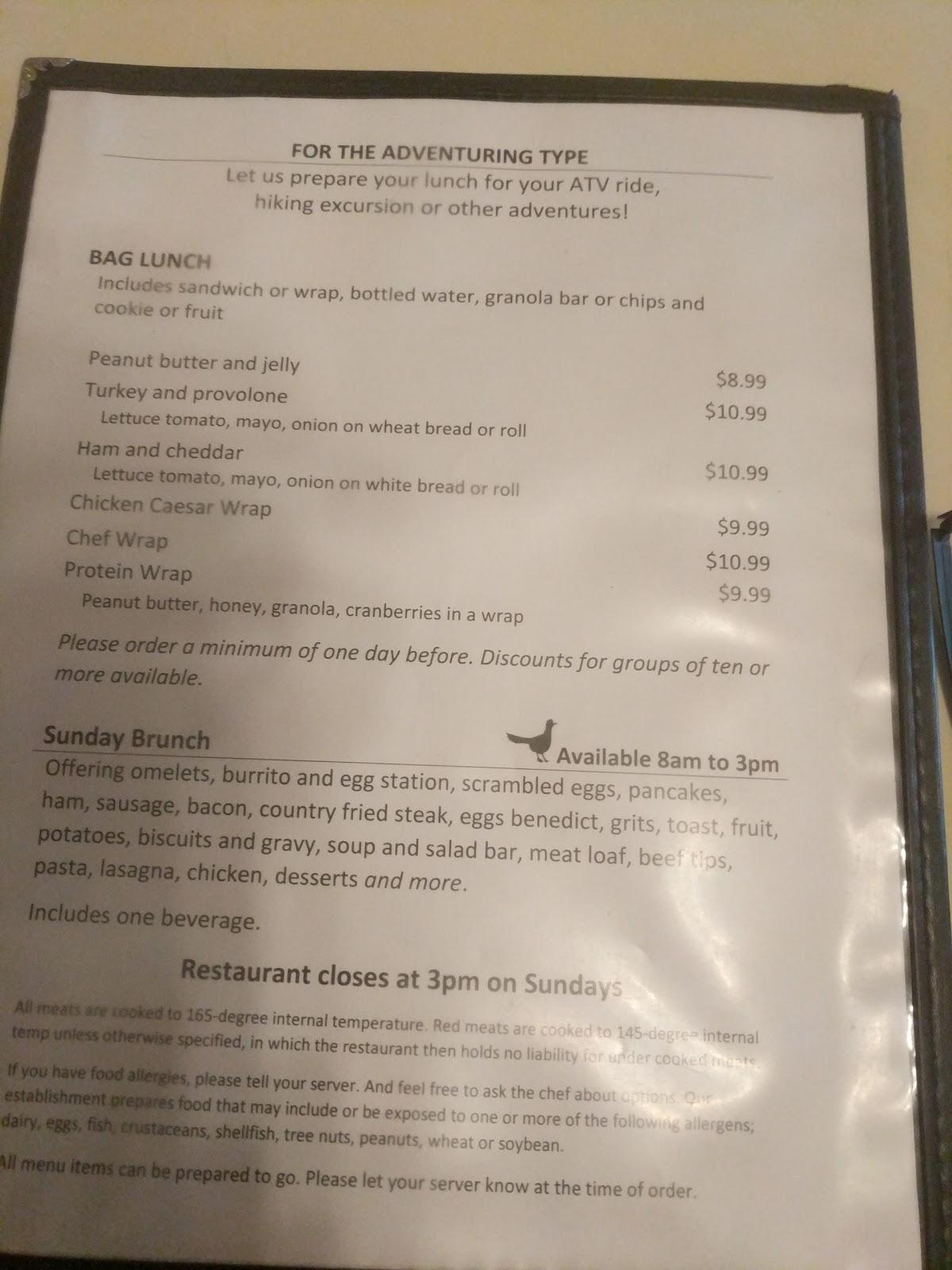 Menu at Black Rock Cafe, Brenda, US60