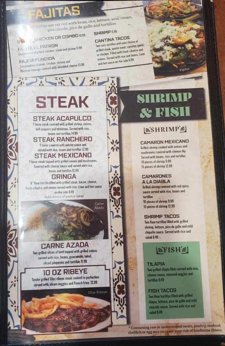 Menu at El Patron Mexican Restaurant, Farmersburg, US41
