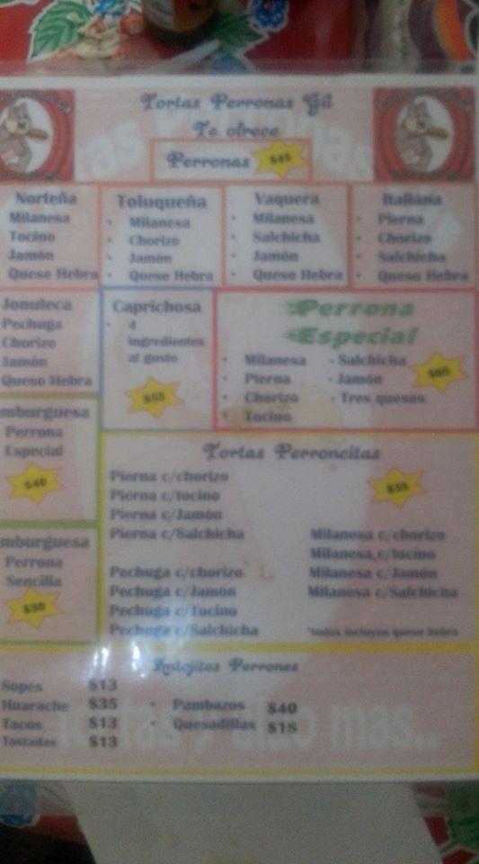 Menu at Tortas Perronas restaurant, Jonuta