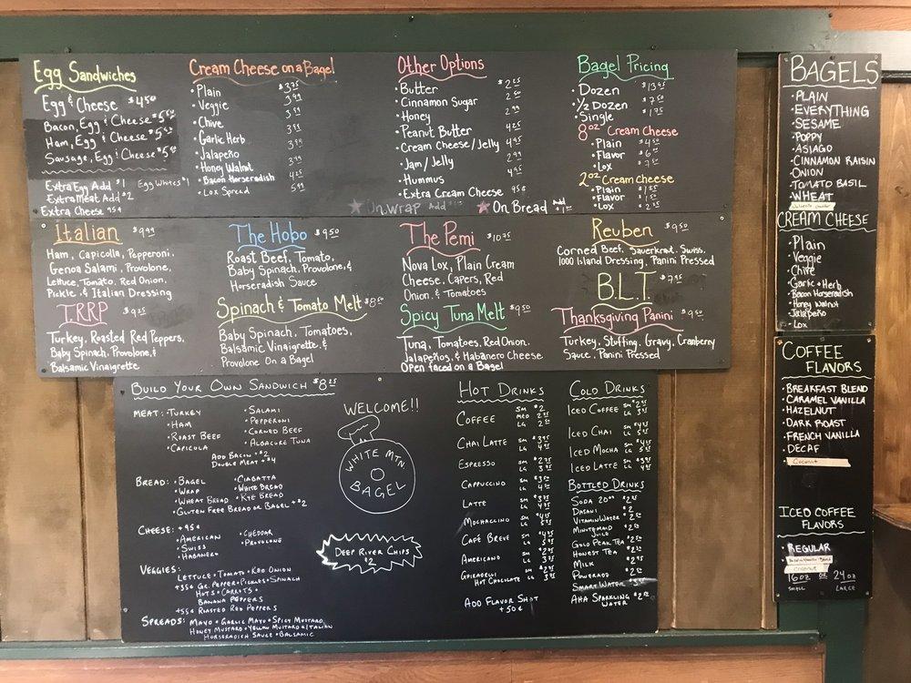 Menu at White Mountain Bagel Co fast food, Lincoln