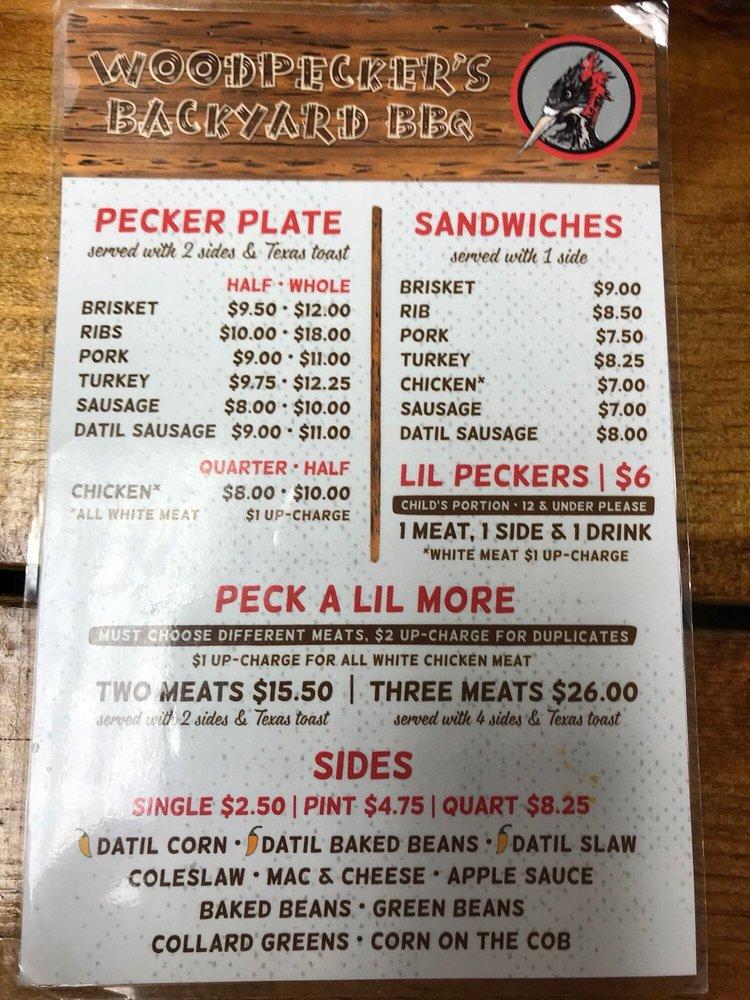 Menu at Woodpeckers Backyard BBQ, Jacksonville