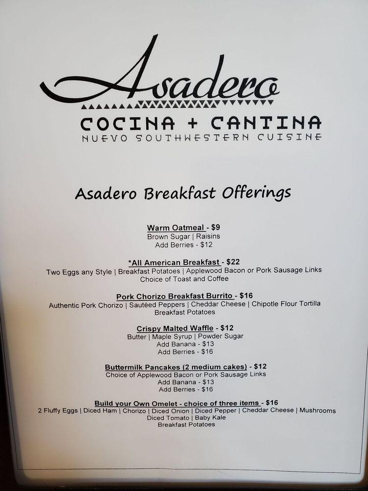 Carta Del Restaurante Asadero Cocina Cantina Scottsdale