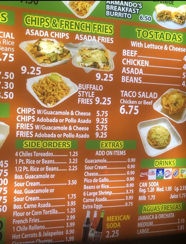 Menu at El Armando's Mexican Food Poway Taco Shop restaurant, Poway