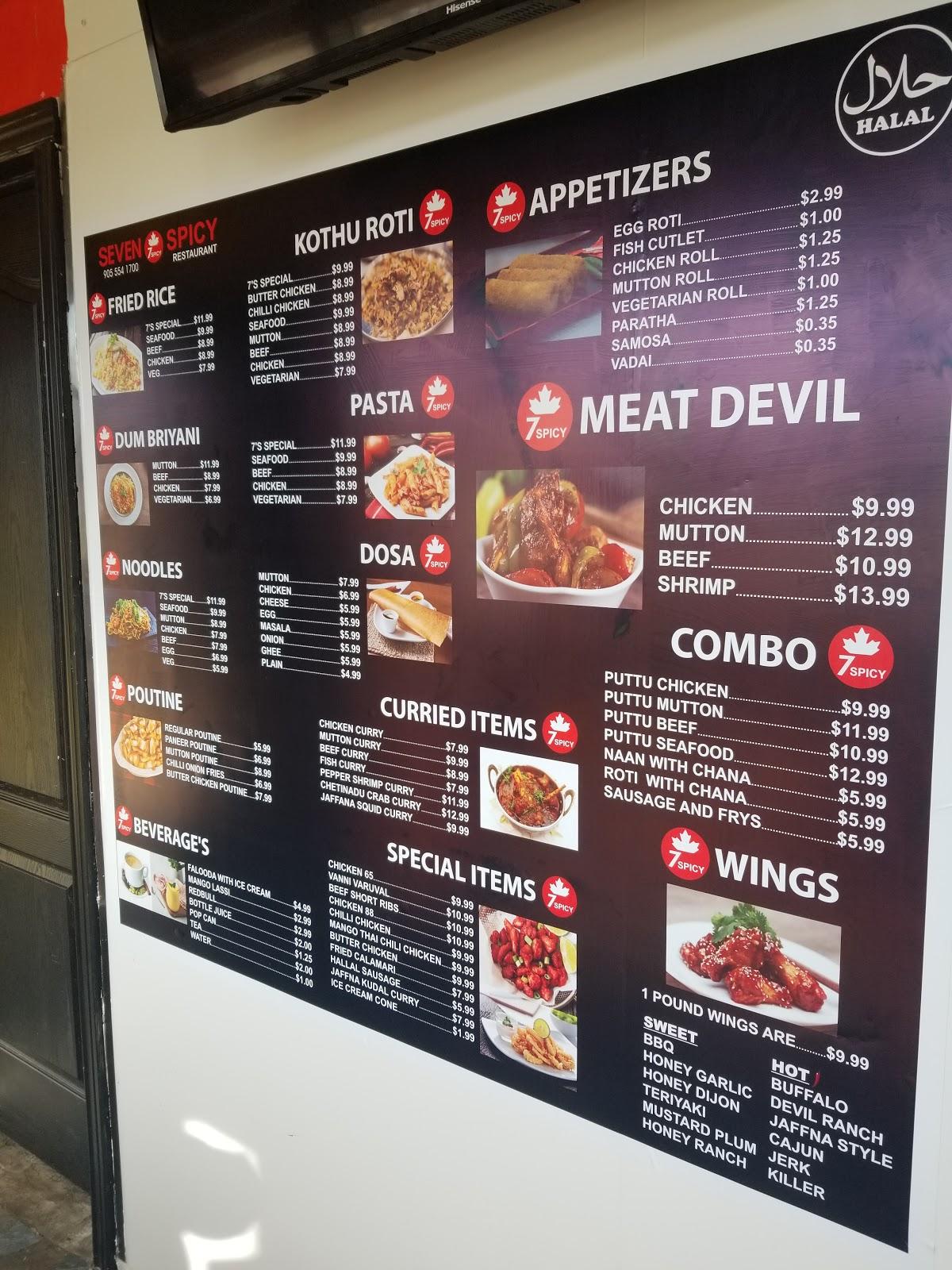 Menu at Seven Spicy restaurant, Markham