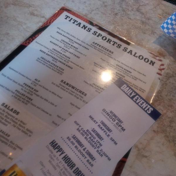 Menu at Titan's Sports Saloon pub & bar, Oakdale