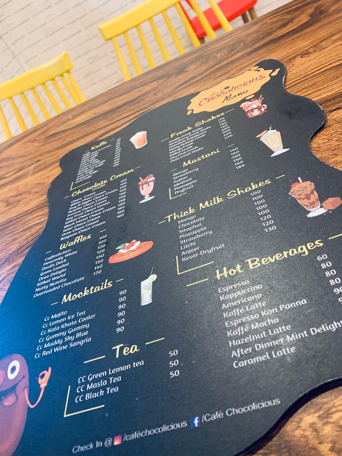 Cafe Chocolicious menu