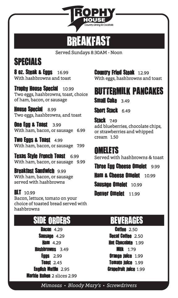 Menu at Trophy House pub & bar, New Trier