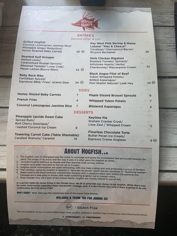 Menu at Hogfish Harry's Restaurant + Bar, Naples