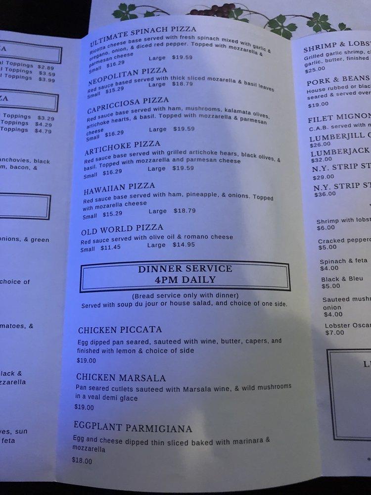 Menu at Lumber City Winery & Bistro pizzeria, North Tonawanda