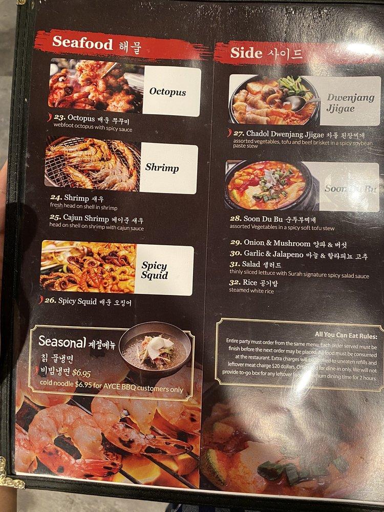 Menu at Surah Korean BBQ, Upper Darby