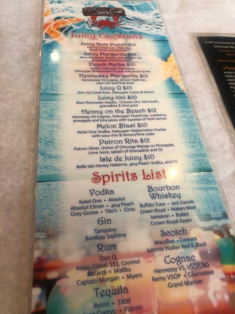 Menu at The Juicy Crab restaurant, Charlotte
