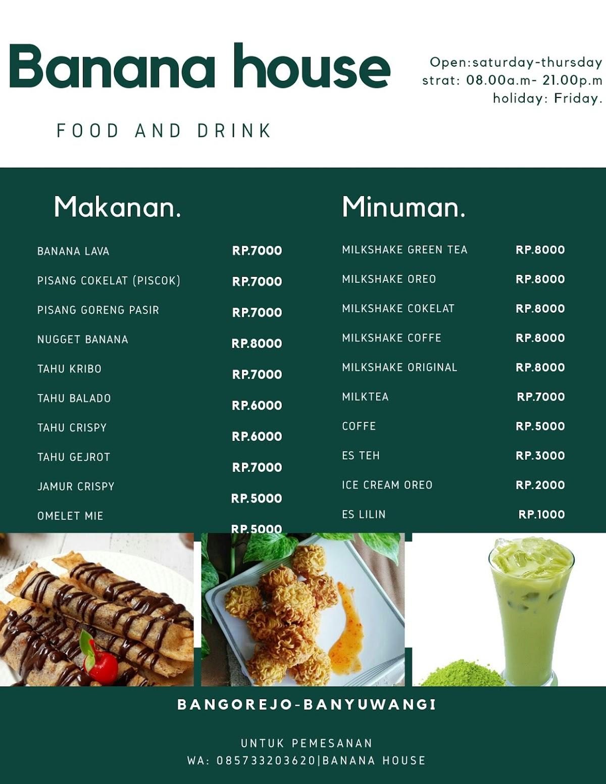 Menu at Banana house. cafe, Jajag