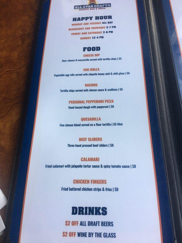 Menu at All Star Drafts Sports Bar & Grill, Corona