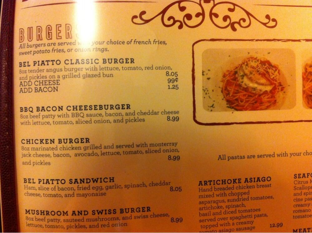 Menu at Bel Piatto restaurant, Kosciusko, Veterans Memorial Dr
