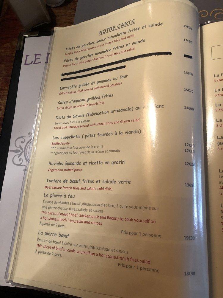 Menu at Le Lilas Rose restaurant, Annecy