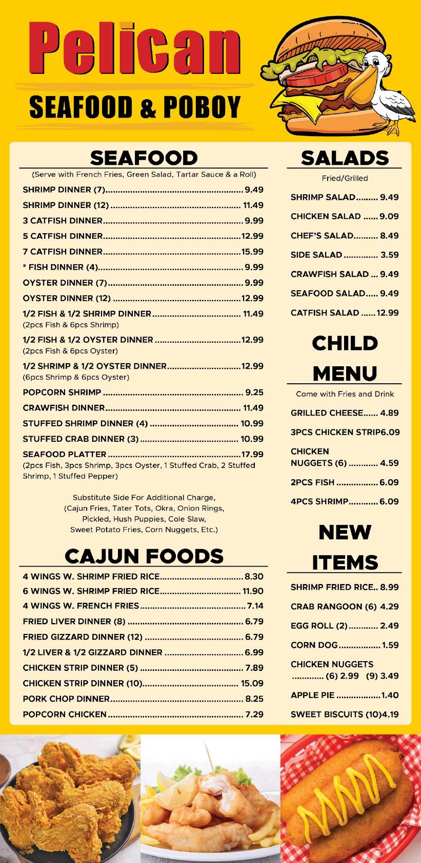 Menu at Pelican Seafood and Poboy restaurant, Pineville