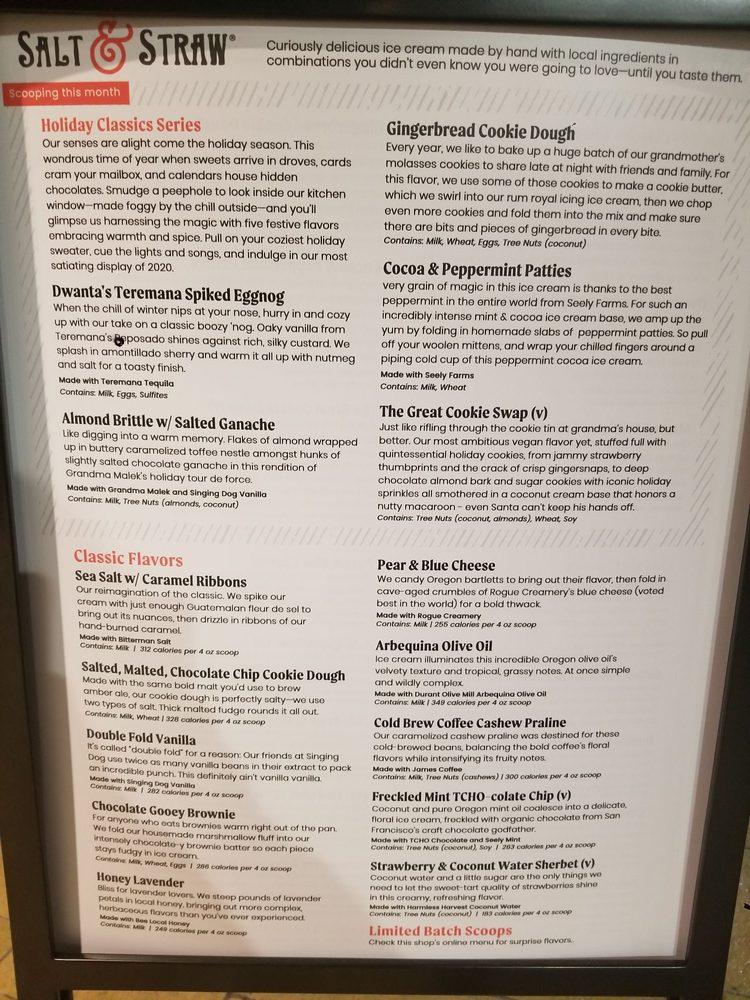 Menu at Salt & Straw desserts, Kirkland