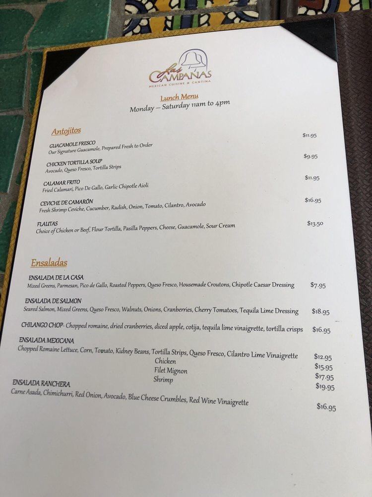 Menu at Las Campanas Mexican Cuisine & Tequila Bar, Riverside, Mission