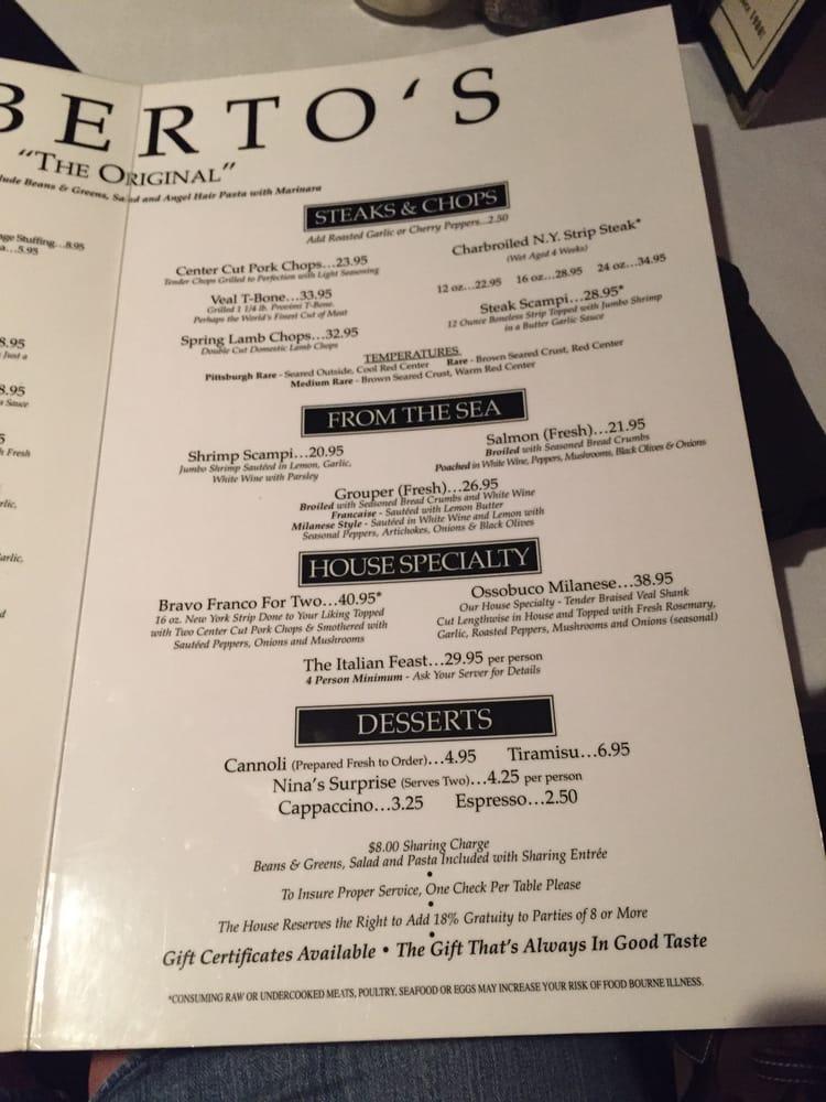 Menu at Umberto's At Barefoot Landing, North Myrtle Beach, Hwy 17