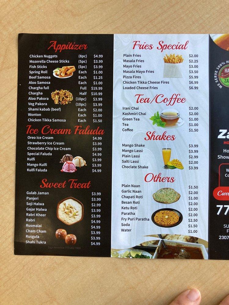 Menu at Zahid Nihari BBQ, Chicago