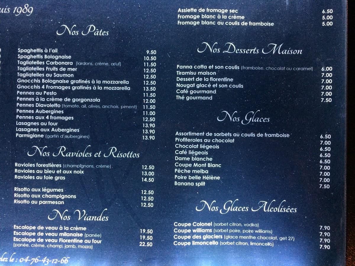 Menu at Tloihgm pizzeria, Grenoble
