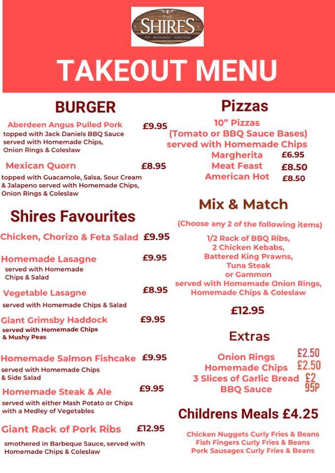 Menu at The Shires pub & bar, Kirton in Lindsey