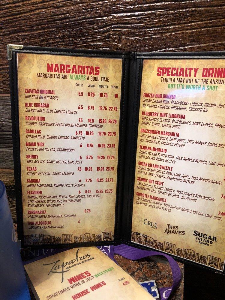 Menu at Zapatas Mexican Kitchen pub & bar, Pickerington