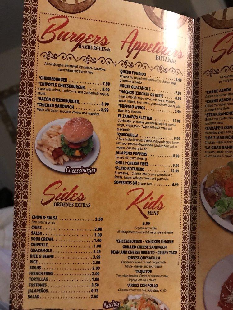 Menu at Zarape Restaurant, Marlborough, 33 Maple St