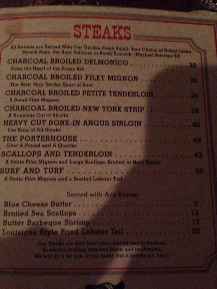 Menu at Aberdeen Barn Steak House, Charlottesville