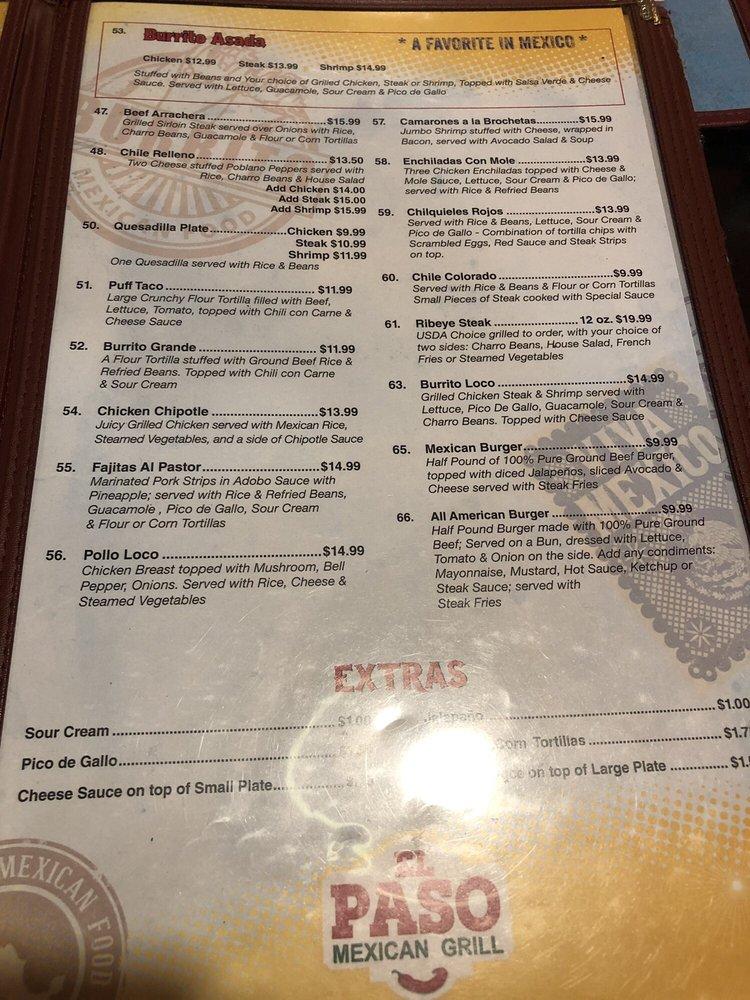 Carta del restaurante El Paso Mexican Grill, Cut Off