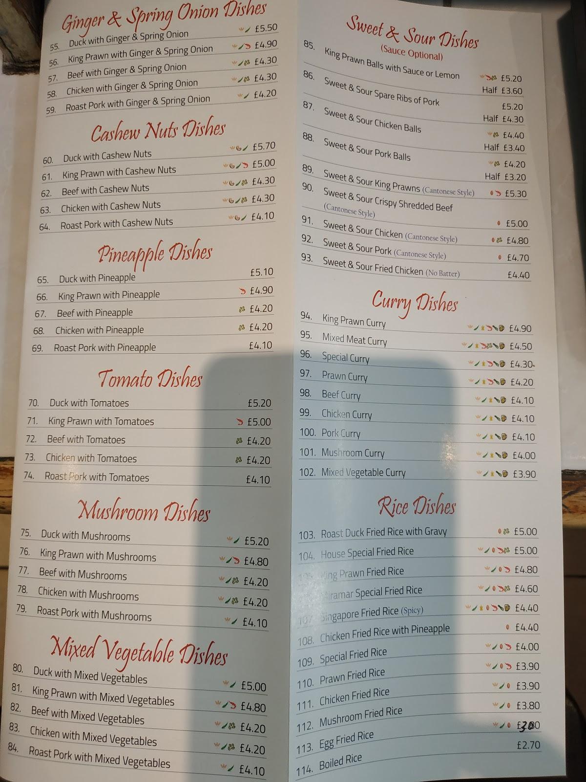 Menu at Miramar Chinese Take Away fast food, Queenborough