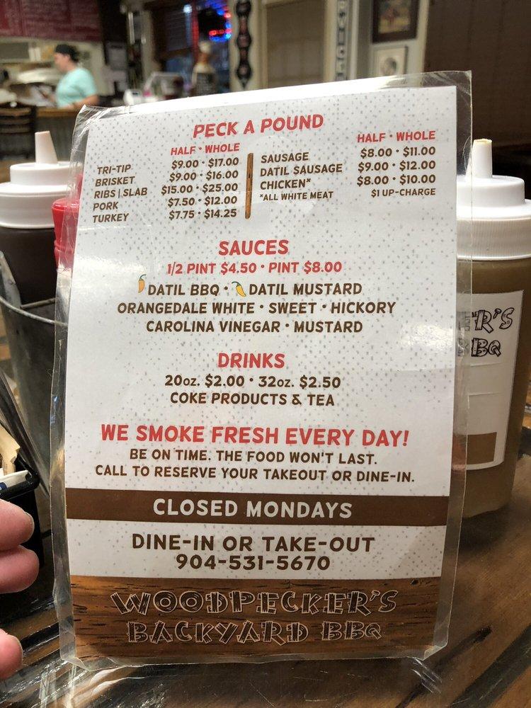 Menu at Woodpeckers Backyard BBQ, Jacksonville