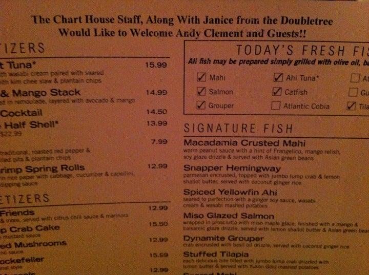 Menu at Chart House steakhouse, Savannah