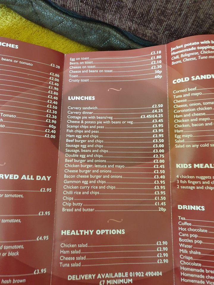 Menu at Cox's cafe, Bilston, Bilston