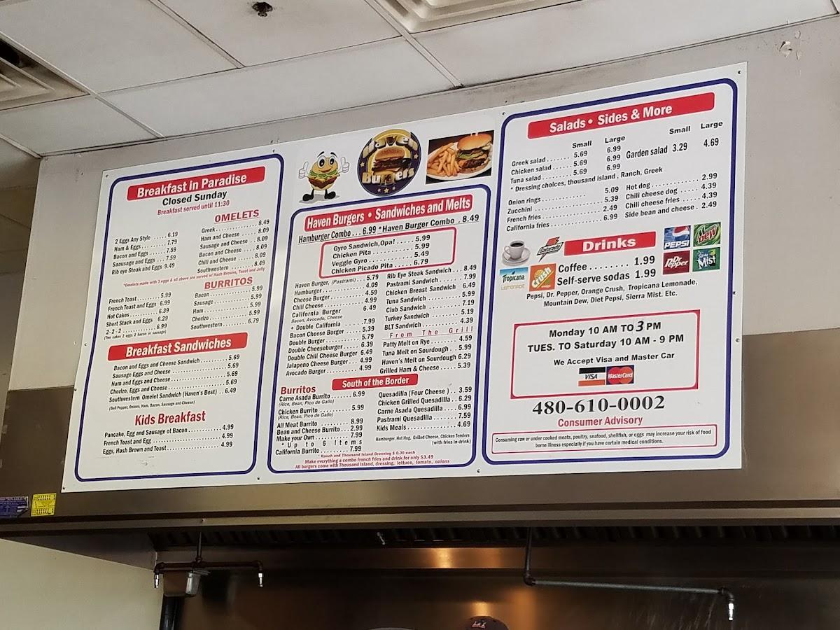 Menu At Haven Burgers Restaurant, Mesa