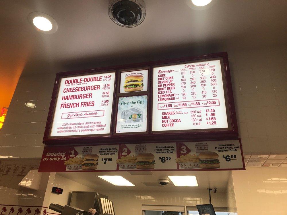 Menu at In-N-Out Burger fast food, Keizer