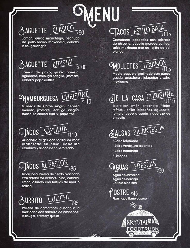 Menu at Krystal Food Truck restaurant, Ixtapa